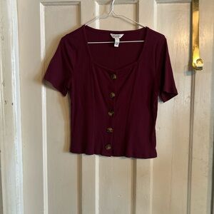 Forever 21 Deep Red Button-Down Shirt